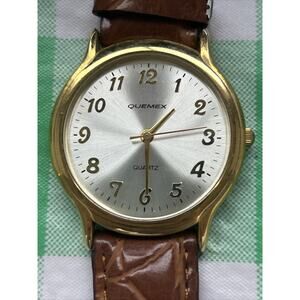 Quemex Gold Tone Brown Genuine Leather Band Women’s Quartz Watch